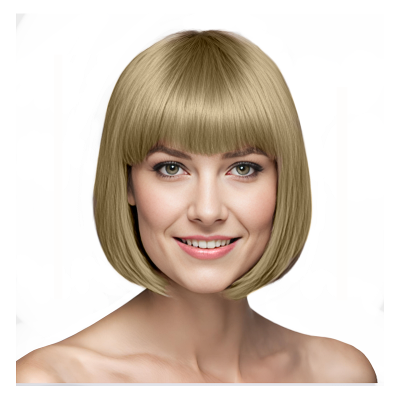 Bob-Cut Straight Fringe Cosplay Wig With Cap - Ash Blonde Bob-Cut Straight Fringe Cosplay Wig With Cap - Ash Blonde