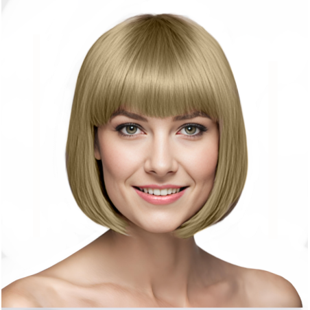 Bob-Cut Straight Fringe Cosplay Wig With Cap - Ash Blonde
