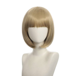 Bob-Cut Straight Fringe Cosplay Wig With Cap - Ash Blonde