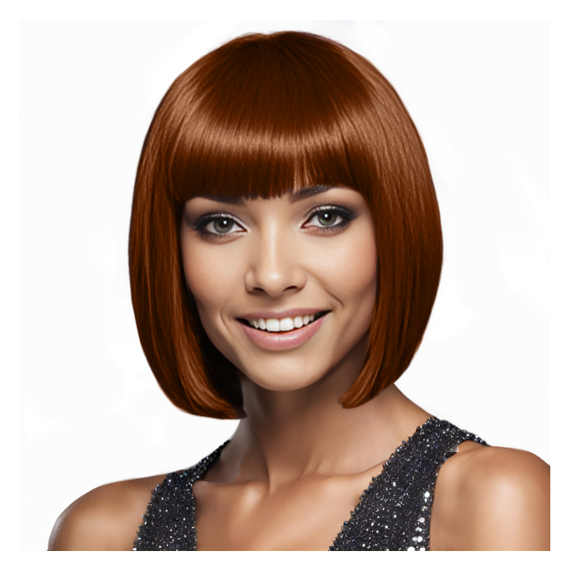 Bob-Cut Straight Fringe Cosplay Wig With Cap - Auburn Bob-Cut Straight Fringe Cosplay Wig With Cap - Auburn
