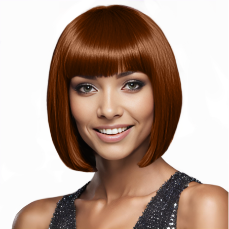 Bob-Cut Straight Fringe Cosplay Wig With Cap - Auburn