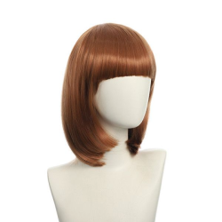 Bob-Cut Straight Fringe Cosplay Wig With Cap - Auburn
