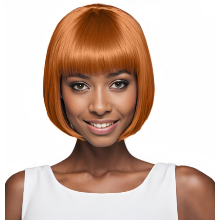 Bob-Cut Straight Fringe Cosplay Wig With Cap - Auburn Blonde
