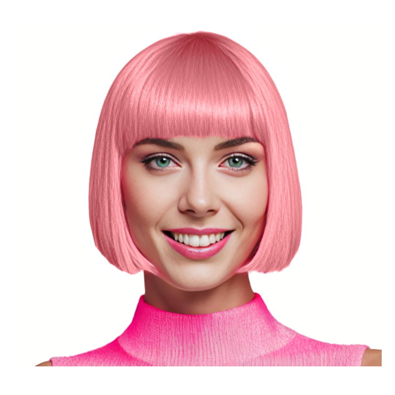 Bob-Cut Straight Fringe Cosplay Wig With Cap - Baby Pink Bob-Cut Straight Fringe Cosplay Wig With Cap - Baby Pink