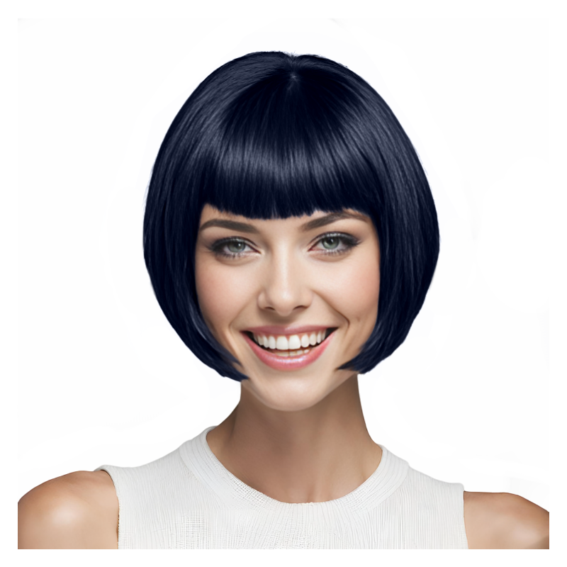 Bob-Cut Straight Fringe Cosplay Wig With Cap - Blue-Black Bob-Cut Straight Fringe Cosplay Wig With Cap - Blue-Black