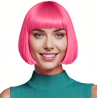 Bob-Cut Straight Fringe Cosplay Wig With Cap - Bright Pink