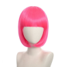 Bob-Cut Straight Fringe Cosplay Wig With Cap - Bright Pink