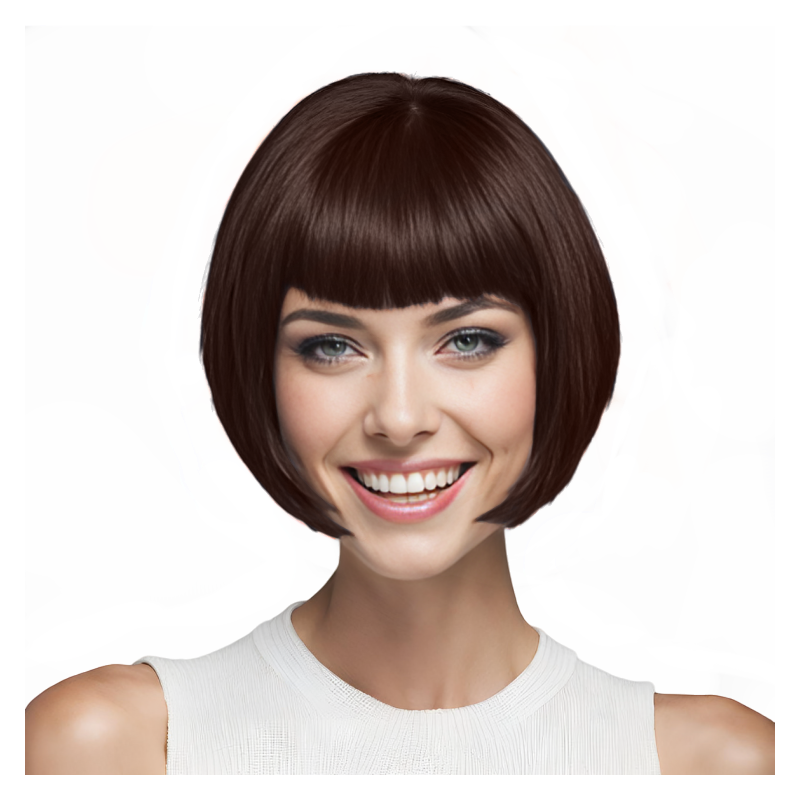 Bob-Cut Straight Fringe Cosplay Wig With Cap - Chocolate Brown
