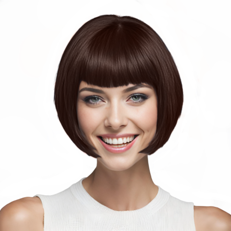 Bob-Cut Straight Fringe Cosplay Wig With Cap - Chocolate Brown