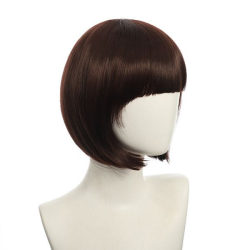 Bob-Cut Straight Fringe Cosplay Wig With Cap - Chocolate Brown