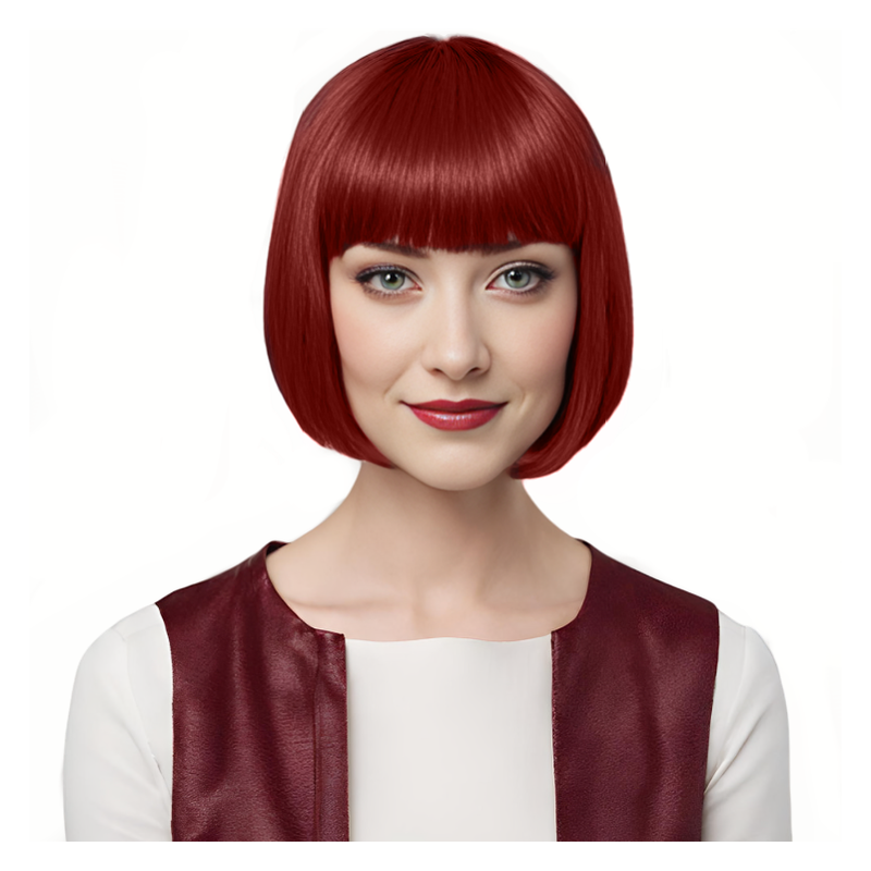 Bob-Cut Straight Fringe Cosplay Wig With Cap - Dark Red Bob-Cut Straight Fringe Cosplay Wig With Cap - Dark Red