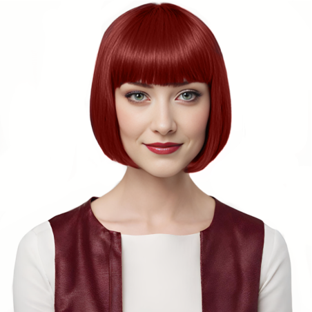 Bob-Cut Straight Fringe Cosplay Wig With Cap - Dark Red