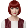 Bob-Cut Straight Fringe Cosplay Wig With Cap - Dark Red