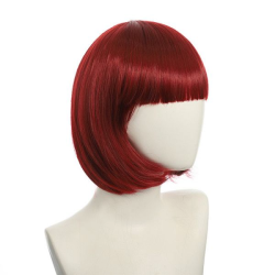 Bob-Cut Straight Fringe Cosplay Wig With Cap - Dark Red