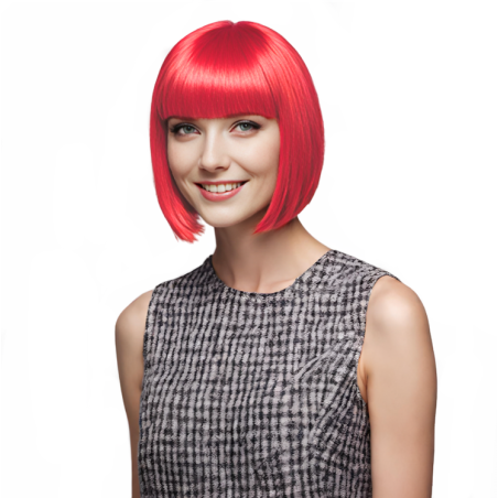 Bob-Cut Straight Fringe Cosplay Wig With Cap - Fire Red