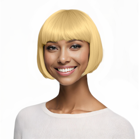 Bob-Cut Straight Fringe Cosplay Wig With Cap - Golden Blonde