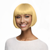 Bob-Cut Straight Fringe Cosplay Wig With Cap - Golden Blonde