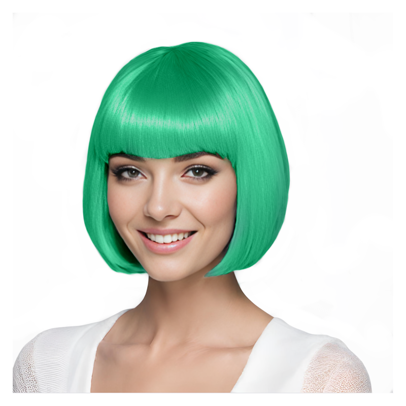 Bob-Cut Straight Fringe Cosplay Wig With Cap - Green Bob-Cut Straight Fringe Cosplay Wig With Cap - Green