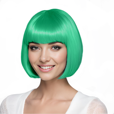 Bob-Cut Straight Fringe Cosplay Wig With Cap - Green