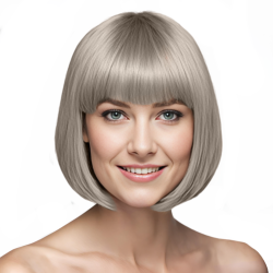 Bob-Cut Straight Fringe Cosplay Wig With Cap - Grey