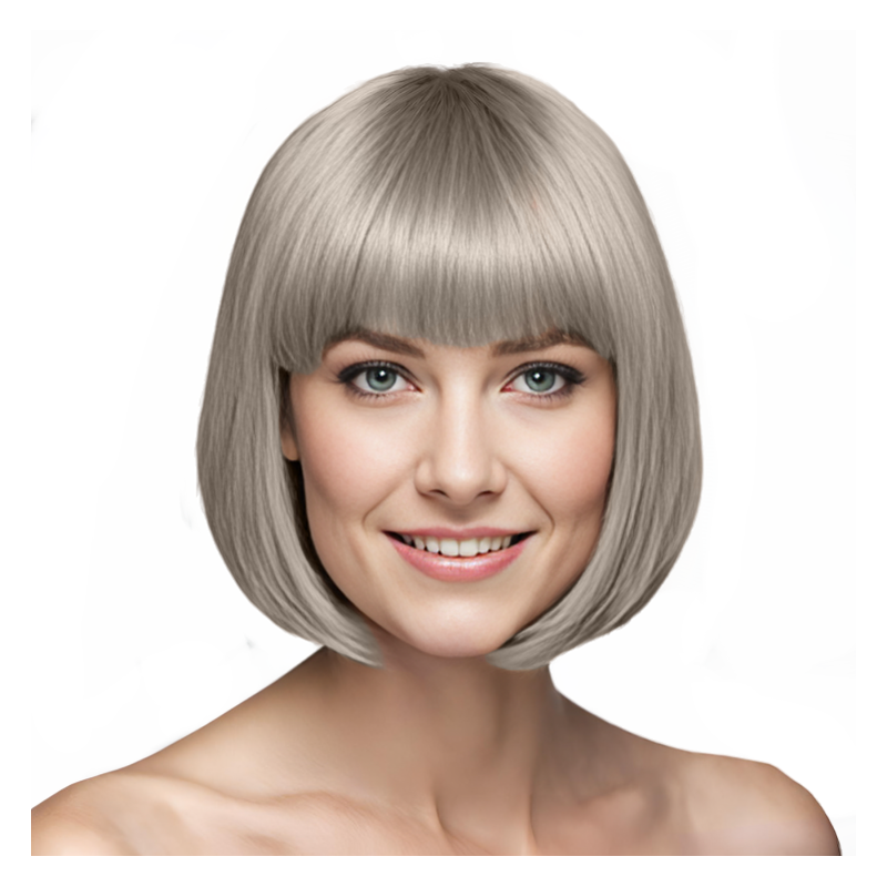Bob-Cut Straight Fringe Cosplay Wig With Cap - Grey Bob-Cut Straight Fringe Cosplay Wig With Cap - Grey