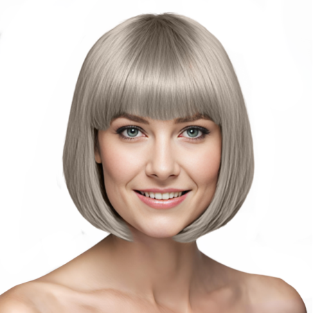 Bob-Cut Straight Fringe Cosplay Wig With Cap - Grey