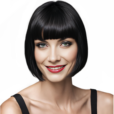 Bob-Cut Straight Fringe Cosplay Wig With Cap - Jet Black