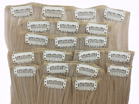 10 Piece Wavy Long 55-60cm Full Head Clip-on Hair Extensions XXL - 16M60 Ash Beige Light Blonde Mix