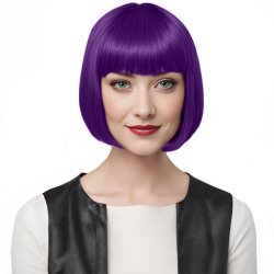 Bob-Cut Straight Fringe Cosplay Wig With Cap - Light Purple