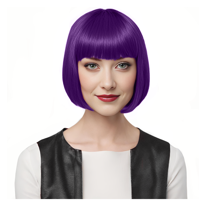 Bob-Cut Straight Fringe Cosplay Wig With Cap - Light Purple Bob-Cut Straight Fringe Cosplay Wig With Cap - Light Purple