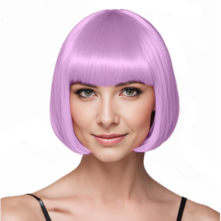 Bob-Cut Straight Fringe Cosplay Wig With Cap - Lilac