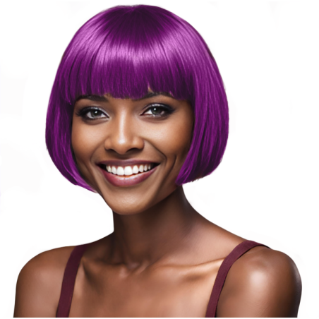 Bob-Cut Straight Fringe Cosplay Wig With Cap - Magenta
