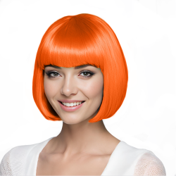 Bob-Cut Straight Fringe Cosplay Wig With Cap - Orange