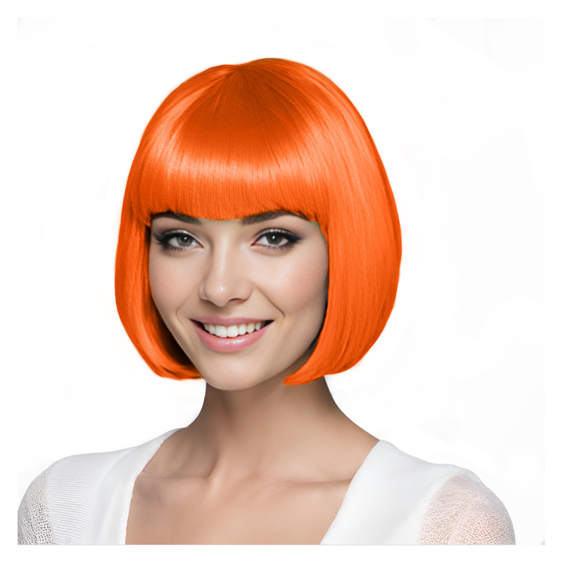 Bob-Cut Straight Fringe Cosplay Wig With Cap - Orange Bob-Cut Straight Fringe Cosplay Wig With Cap - Orange