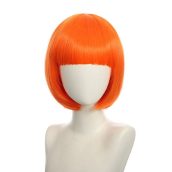 Bob-Cut Straight Fringe Cosplay Wig With Cap - Orange