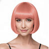 Bob-Cut Straight Fringe Cosplay Wig With Cap - Peach Pink