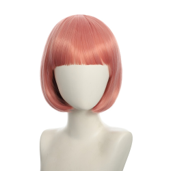 Bob-Cut Straight Fringe Cosplay Wig With Cap - Peach Pink