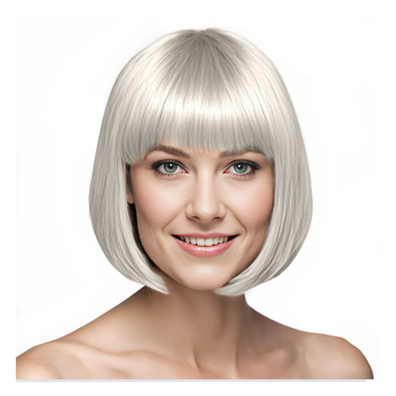 Bob-Cut Straight Fringe Cosplay Wig With Cap - Silver White Bob-Cut Straight Fringe Cosplay Wig With Cap - Silver White