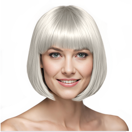 Bob-Cut Straight Fringe Cosplay Wig With Cap - Silver White