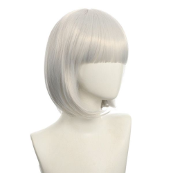 Bob-Cut Straight Fringe Cosplay Wig With Cap - Silver White