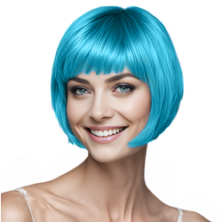 Bob-Cut Straight Fringe Cosplay Wig With Cap - Sky Blue