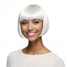 Bob-Cut Straight Fringe Cosplay Wig With Cap - White