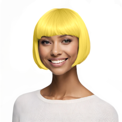 Bob-Cut Straight Fringe Cosplay Wig With Cap - Yellow