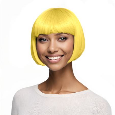 Bob-Cut Straight Fringe Cosplay Wig With Cap - Yellow