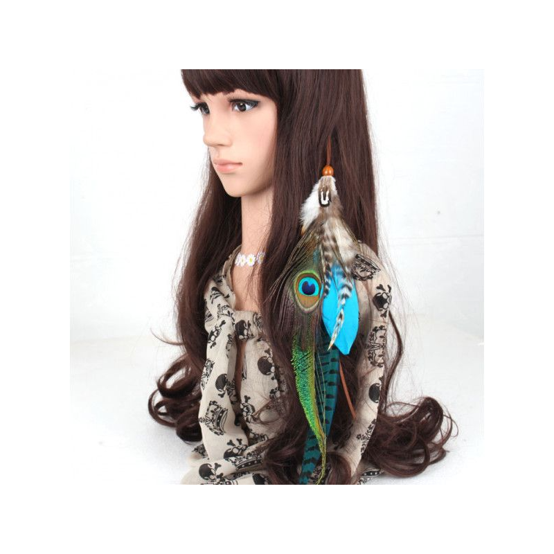 Bohemian Feather Extension With Clip Teal Mix Bohemian Feather Extension With Clip Teal Mix