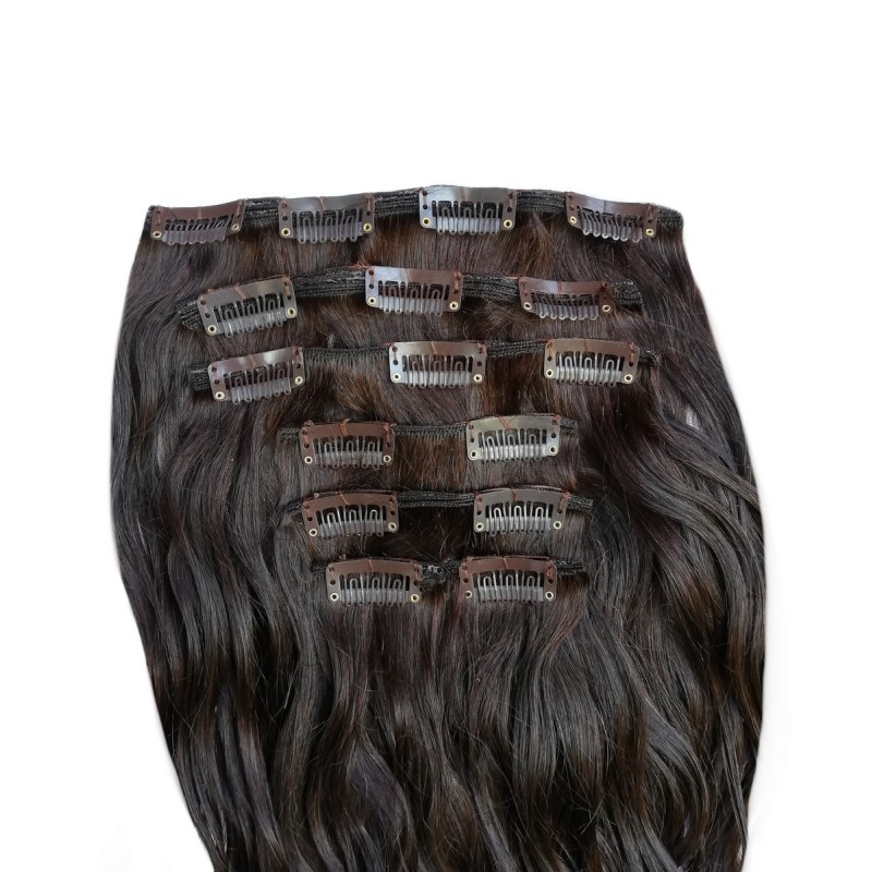 100% Brazilian Remy Wavy Human Hair 7pc XXL 35cm Clip Hair Extensions - 2 Medium Brown 100% Brazilian Remy Wavy Human Hair 7pc XXL 35cm Clip Hair Extensions - 2 Medium Brown