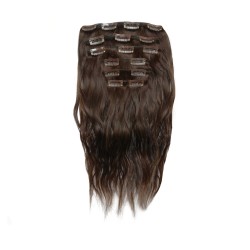 100% Brazilian Remy Wavy Human Hair 7pc XXL 35cm Clip Hair Extensions - 2 Medium Brown