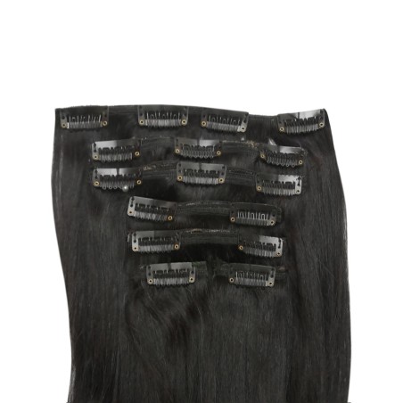 100% Brazilian Remy Human Hair Straight 7pc XXL 35cm Clip Hair Extensions - 1B Natural Black
