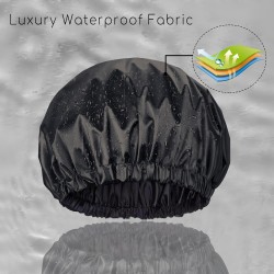 Silk-Lined Shower Cap – Reusable, Adjustable, Washable & Waterproof | Large Size | Black