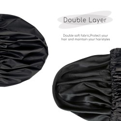 Silk-Lined Shower Cap – Reusable, Adjustable, Washable & Waterproof | Large Size | Black